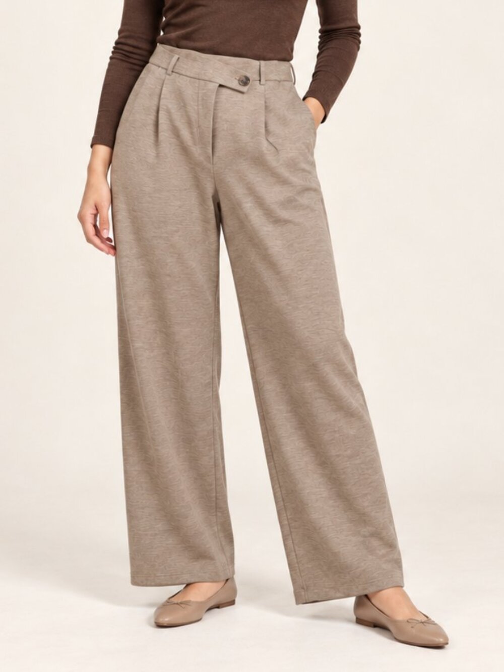 OGL FuzzLuxe Asymmetrical Wide-Leg Pants Tan Heather Large